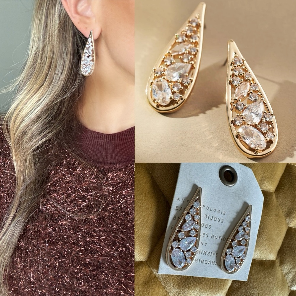 New Anthropologie Inset Crystal Teardrop Earrings